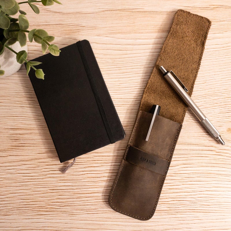 Hide & Drink, Pen Case Holder, Multi Pen Pouch, Protective Sleeve, Rustic Pouch, Office Essentials, Full Grain Leather, Handmade, Bourbon Brown - Image 5